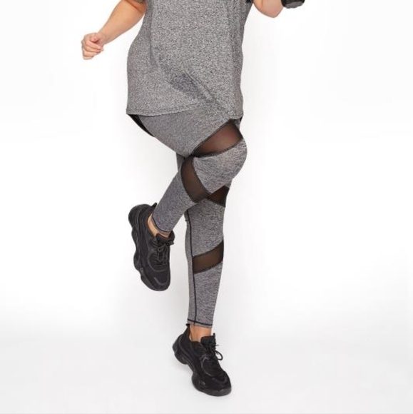 SOLID Gray with Mesh Insert Full Length Leggings Size 10-12 NWT - Picture 2 of 2